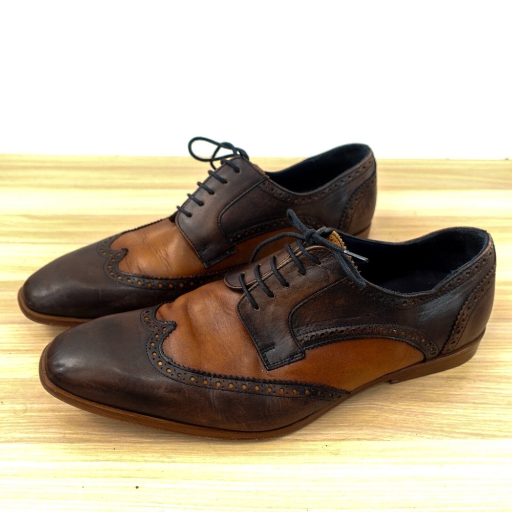 Chocolate Oxford Wingtip Shoes Men 10 Brown Brogue Lace Genuine Leather KRBONELL